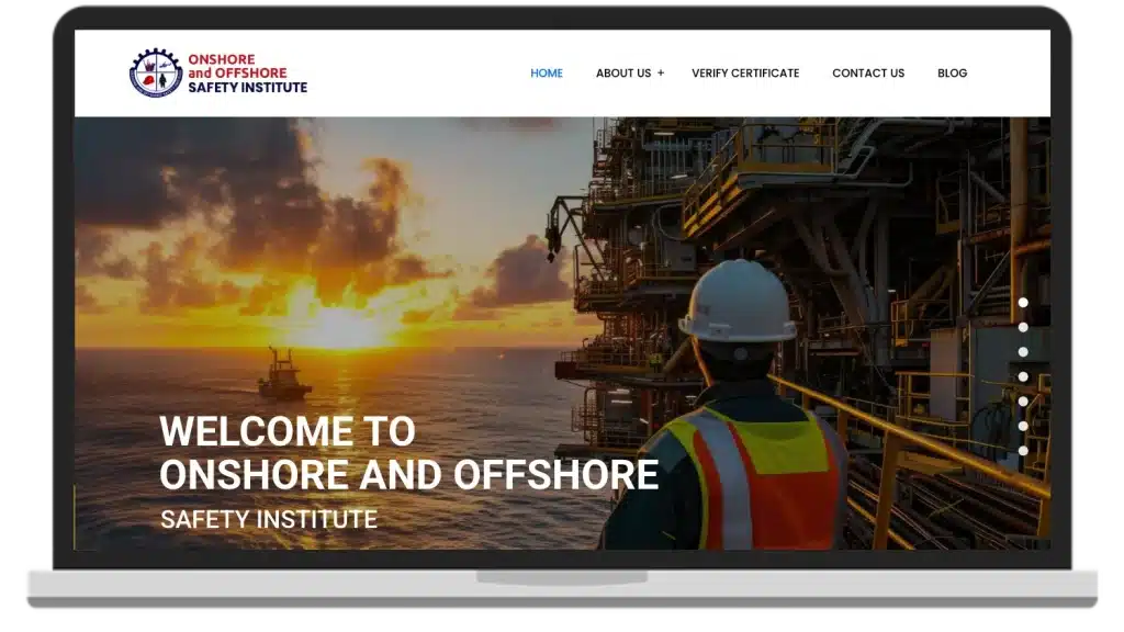 Screenshot of the Onshore and Offshore Safety Institute (OOSI) website shown on a laptop, designed and developed by MEL-Technologies